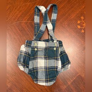 Plaid Teal and White Kids Suspenders Romper